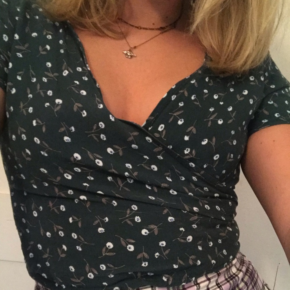 Brandy green floral wrap shirt